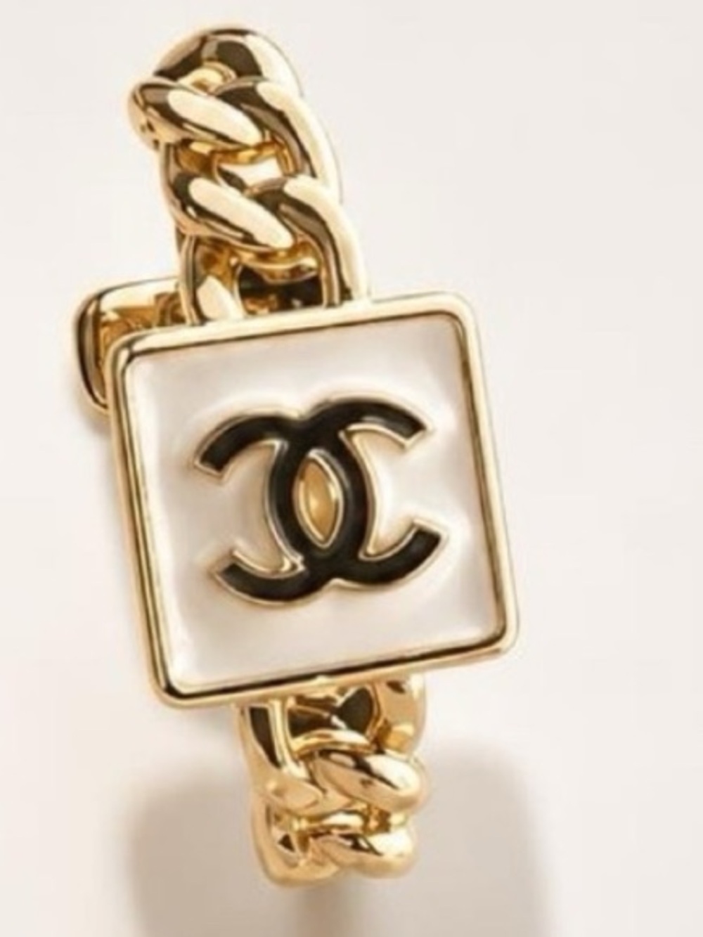 Gold and White Lettered C Enamel Square Chain Hoop Earrings - Picture 3 of 3